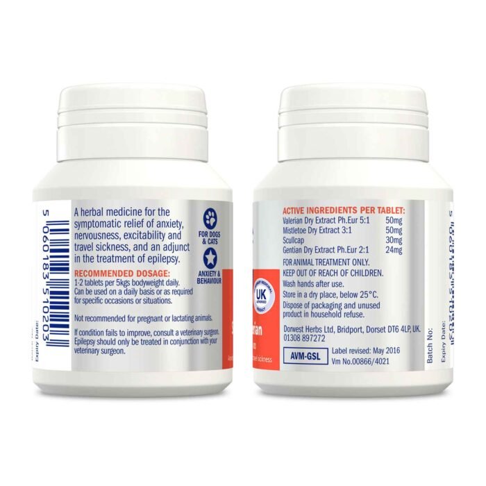 Dorwest Scullcap & Valerian Tablets For Dogs And Cats - Image 2